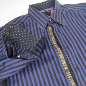 Robert Graham Crown Purple Strip‎ Snap Button Embroidered Shirt